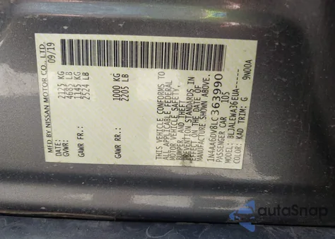 2020 Nissan Maxima Sl Xtronic Cvt z USA, uszkodzony, nr VIN 1N4AA6DV8LC363990